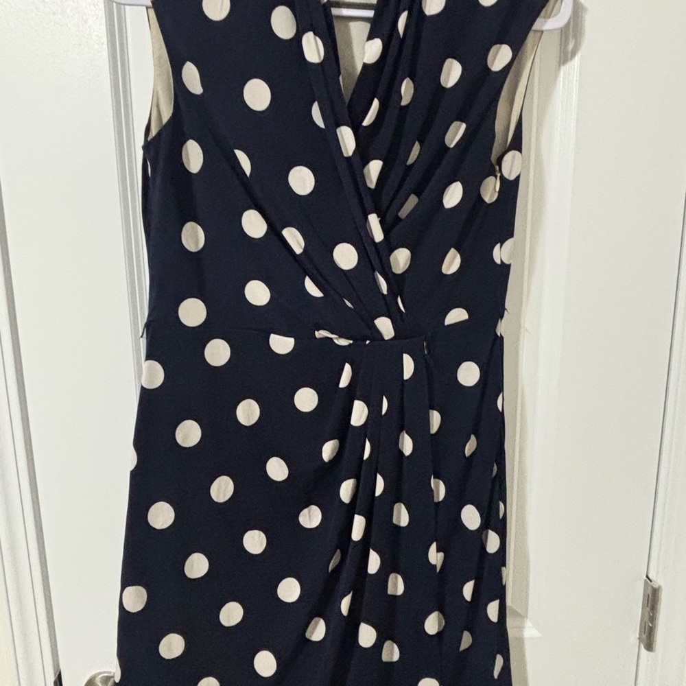 Eliza J Navy & Cream Polka Dot Wrap Midi Dress
